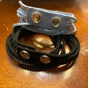 Swarovski set: black and baby clue fabric wrap bracelets